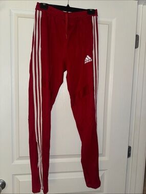 adidas Red Youth Three-Stripe Track Joggers